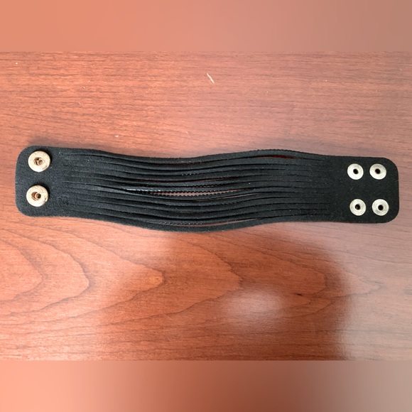 Black suede cuff style bracelet with sparkling black beaded strings adjustable - Picture 8 of 8